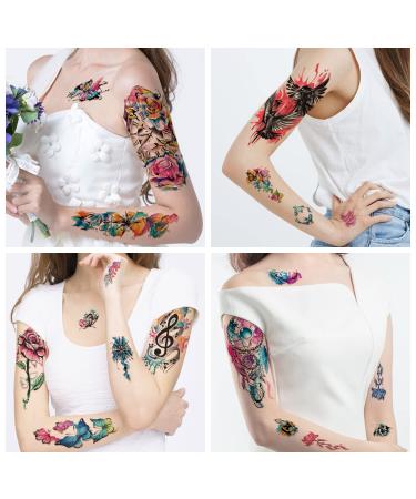 Watercolor Temporary Tattoos - Butterfly, Flower, Lion, Wolf, Dream Catcher Designs - 77 Sheets for Men, Women & Kids - Buy Online on GoSupps.com