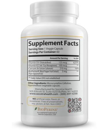 Socotra Health Vitamin D3 K2 Supplement 5000 IU - Supports Immune and Cardiac Wellness High Potency Gluten Free 60 Capsules - Buy Online on GoSupps.com