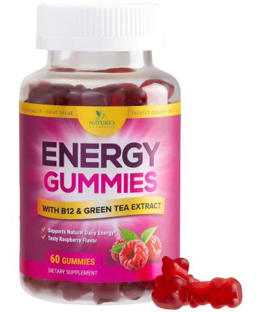 Energy Gummies Vitamin B12 Green Tea and Guarana Extract Daily Energy Vitamin Supplement Delicious Raspberry Flavor Gummy Chewable Supplement for Men and Women Non-GMO and Vegan - 60 Gummies 60 Count (Pack of 1) - Buy Online on GoSupps.com