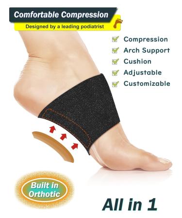 Plantar Fasciitis Relief Brace & Arch Support Sleeves - Adjustable Cushioned Support for Flat Feet & Foot Pain - Sizes M 5-8 / W 6-9.5 - Black - Buy Online on GoSupps.com