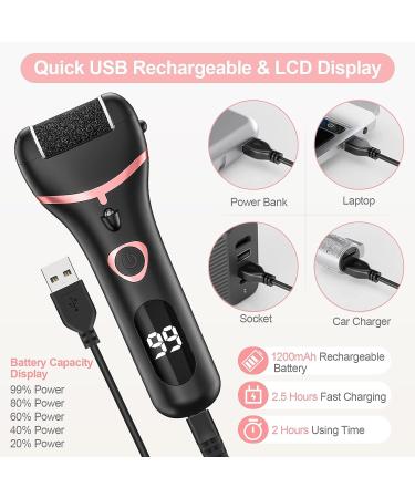 Waterproof Electric Callus Remover for Feet - Rechargeable Pedicure Kit with 3 Roller Heads, 2 Speeds, LED Display - Foot File for Hard, Cracked, Dry, Dead Skin - Buy Online on GoSupps.com
