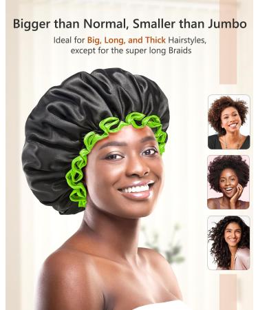 Mikimini Extra Large Black Shower Hoods (2-Pack) - Waterproof Reusable Hair Caps for Men & Women with Bright Green Border - Thick Braids & Double-Layer Design - Buy Online on GoSupps.com