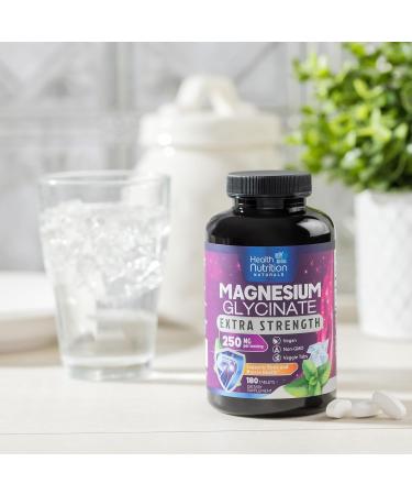 Magnesium Glycinate 250mg - 100% Chelated Magnesium for Max Absorption - Sleep Support Muscle Nerves Bone & Heart Health Support Best Mag Supplement Vegan Non-GMO 3rd Party Tested - 180 Tablets 180 Count (Pack of 1) - Buy Online on GoSupps.com