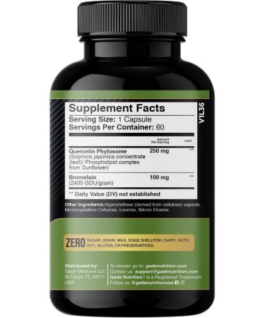 Gade Nutrition Quercetin Phytosome with Bromelain I Highly Purified 95% I 50X Higher Absorption - Most Effective Form of Quercetin Enhanced with Bromelain I Made in USA -Supplement for Men and Women - Buy Online on GoSupps.com