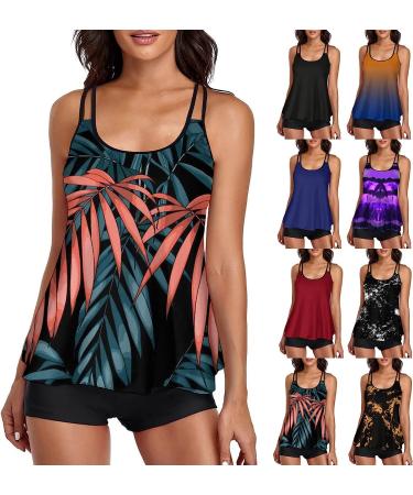Floral Tankini Swimsuit for Women - Modest Loose Fit Two Piece Bathing Suit - Large Red - Buy Online on GoSupps.com