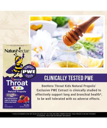 NaturaNectar BeeHero Natural Propolis Throat Spray - 30ml - Respiratory & Oral Health for Kids - Alcohol & Gluten Free - Berry Blast - Buy Online on GoSupps.com