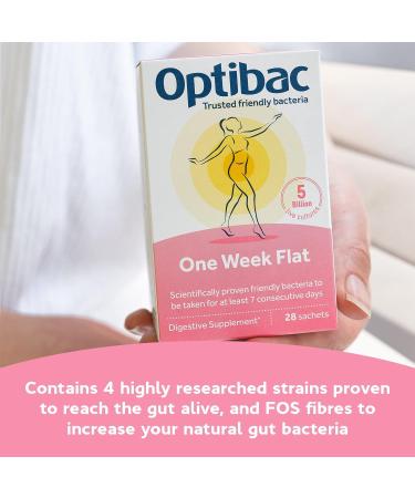 Optibac Probiotics One Week Flat - Vegan Digestive Probiotic Supplement - Bloating Relief with 5 Billion Bacterial Cultures - 28 Powder Sachets - Buy Online on GoSupps.com