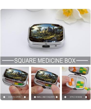 Pill Box with Woods & Castle Print - 2 Compartment Portable Pill Organizer | Decorative Metal Medicine Case for Pocket & Purse - Buy Online on GoSupps.com