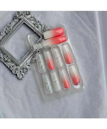 Long Coffin Press on Nails with Rhinestone and Marble Designs - Pink Gradient Change False Nails - 24PCS - Buy Online on GoSupps.com