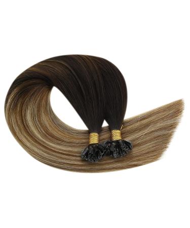 Ugeat Real Hair Extensions - Dark Brown to Chestnut Brown U-Tip Keratin Bonds - 14 Inch 35 cm 50g - #4/613 & #4/6/613 - Buy Online on GoSupps.com
