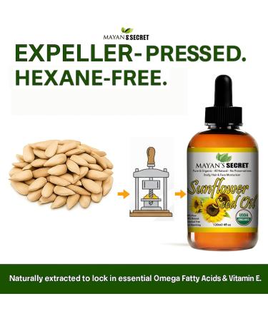 Mayan's Secret Sunflower Seed Oil - 4oz Size | All Natural Cold Pressed USDA Certified Organic - High oleic| Daily or Nighttime Regimen Large 4oz Amber Glass Bottle & Glass Dropper. Sunflower 4 Fl Oz (Pack of 1) - Buy Online on GoSupps.com
