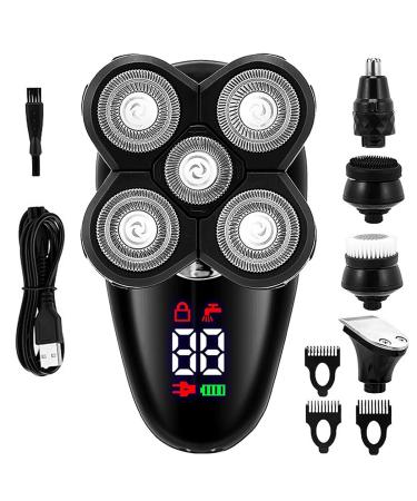Electric Razor for Men 5 in 1 Electric Razor for Men Bald Head Shaver LED Display Nose Hair Beard Trimmer Clippers Facial Cleansing Brush USB Rechargeable