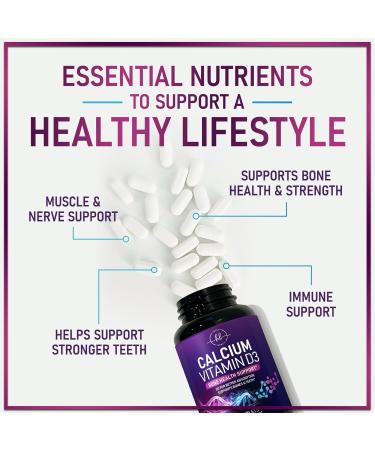 Calcium Supplement 1200 mg - with Vitamin D3 for Best Absorption - Supports Immune Health Bones & Teeth - Natural Calcium Carbonate + 1600 IU of D3 - Bottled in USA for Women & Men - 120 Tablets 120 Count (Pack of 1) - Buy Online on GoSupps.com