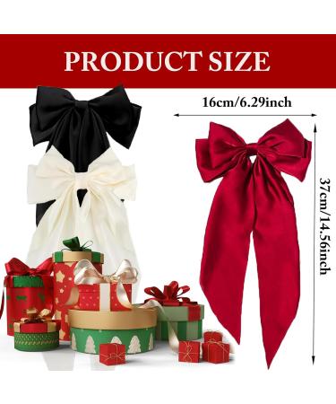 3 Pcs Big Hair bow Hair Bows for Women Bow Hair Clip Elegant Solid Color French Barrette Bows For Hair With Soft Long Silky Satin Hair Barrettes Accessories Bow Hair Clips for Women Girls Black+Red+Cream - Buy Online on GoSupps.com