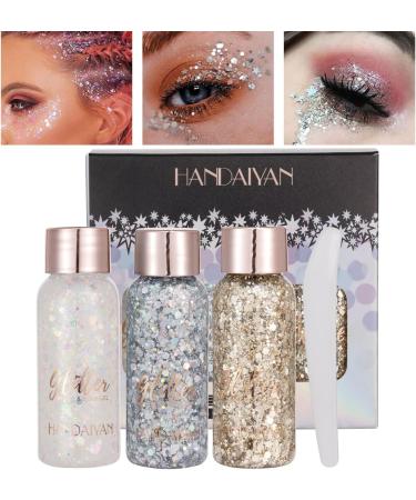 Body Glitter Gel Shimmer - Chunky Sequins Liquid Eyeshadow 3pcs Set for Festival Makeup | Sparkling Body Face & Hair - Buy Online on GoSupps.com