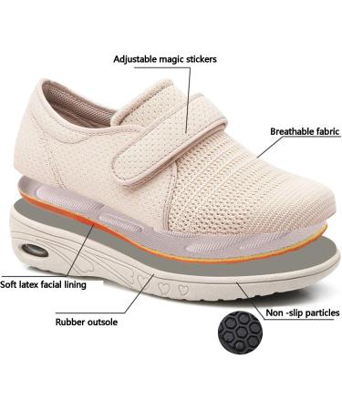 SDEQA Women's Diabetic Shoes - Adjustable Slippers for Swollen Feet - Non-Slip Wide Walking Shoes for Edema and Elderly - Grey, Size 5.5 - Buy Online on GoSupps.com