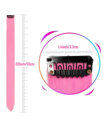 22 Inch Pink Clip-In Hair Extensions for Girls | Colorful Straight Party Highlights | 10 Pcs Hair Accessories for Women & Children - Buy Online on GoSupps.com