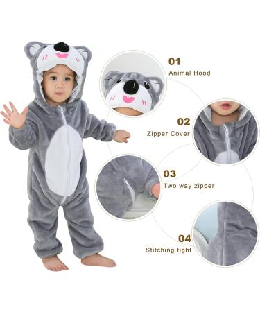 COOKY.D Baby Hooded Rompers | Infant Winter Flannel Jumpsuit Pajamas | 24-30 Months | Koala Design - Buy Online on GoSupps.com