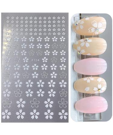 White Cherry Blossom Nail Art Stickers - 4 Sheets Self-Adhesive Decals for DIY Acrylic Nails - Buy Online on GoSupps.com