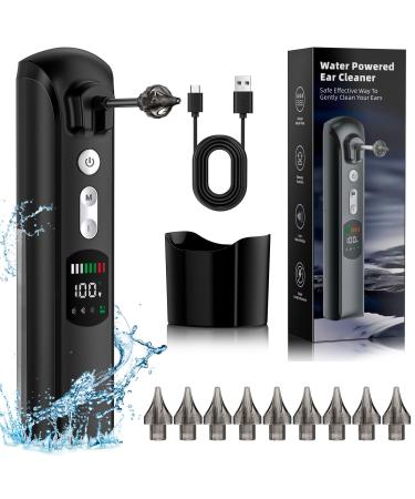 Ear Wax Removal Water Powered Ear Cleaner with 8 Pressure Settings 3 Modes Safe and Effective Ear Cleaning Tool LED Temperature Display IPX7 Waterproof Ultra-Long Battery Life with Basin & 10 Tips