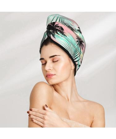 Hair Towel Wrap - Quick Drying Button Towel Turban Tropical Summer Palm Design - Buy Online on GoSupps.com
