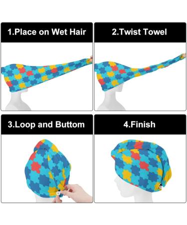 Autism Awareness Microfiber Hair Towel Wrap for Women - Super Absorbent 10x26 Inch Hair Turban with Button - Buy Online on GoSupps.com