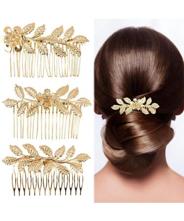 3 Pieces Hair Accessory Hair Comb Gold Leaf Hair Combs Beautiful and Charming Suitable for Hairstyle Design Suitable for Women