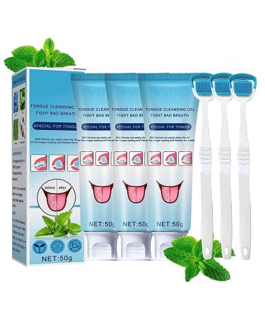 Tongue Cleaner Tongue Scraper Tongue Cleaning Gel With Brush Oral Care Removes Oral Odor Fresh Breath Tongue Coating Cleaning Bad Breath for Adults Fresh Mint (3 PCs)