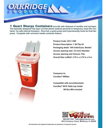 1 Quart Oakridge Sharps Container (Pack of 3) with Flip Lid - Ideal for Diabetics - Buy Online on GoSupps.com