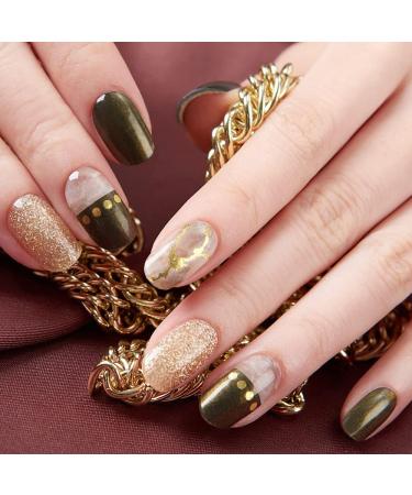 Zinipin Gellight Semi-Cured Gel Nail Strips | 36 Nail Wraps | Includes Nail Wipes Cuticle Stick & Nail File | Gold Foil Neutral Glitter Marble (Juniper Khaki) - Buy Online on GoSupps.com
