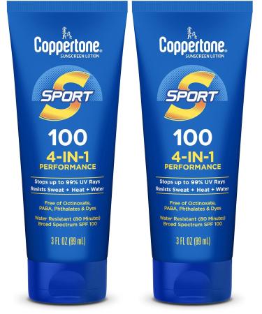 Coppertone SPORT Sunscreen Lotion Broad Spectrum SPF 100 (3 Fluid Ounce) (Packaging may vary) (Pack of 2)