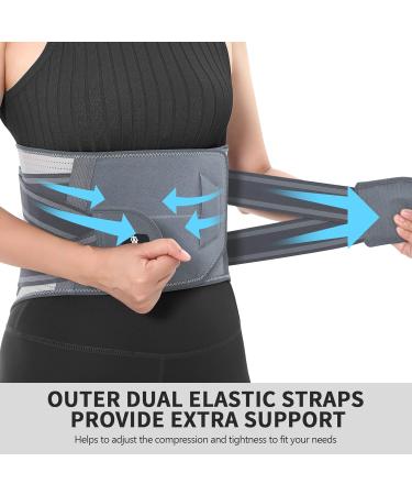 ABYON XL Lower Back Support Belt - Adjustable Air Mesh Brace for Men and Women with Herniated Disc, Sciatica, Scoliosis - Ideal for Bending, Standing, and Heavy Lifting - Grey-White (XL 49.2''-57'') - Buy Online on GoSupps.com
