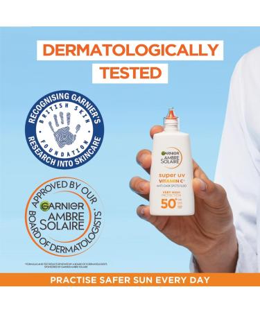 Garnier Ambre Solaire Daily UV Fluid SPF50+ Corrects & Prevents Dark Spots Boosts Glow Invisible Finish Super UV Vitamin C 40ml - Buy Online on GoSupps.com