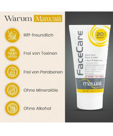 Mawaii Sunscreen Sports & Surf Face Cream SPF 20 - 30ml | Aloe Vera Waterproof Sun Protection for Outdoor & Water Sports | Anti-Aging Formula - Buy Online on GoSupps.com