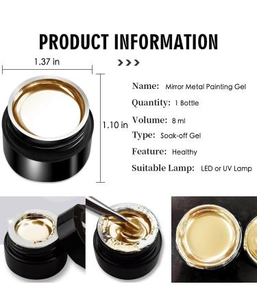 Gold Metallic Painting Gel - 3D Mirror Chrome Gel Polish for DIY Nail Art | Glossy Soak Off Manicure - Buy Online on GoSupps.com