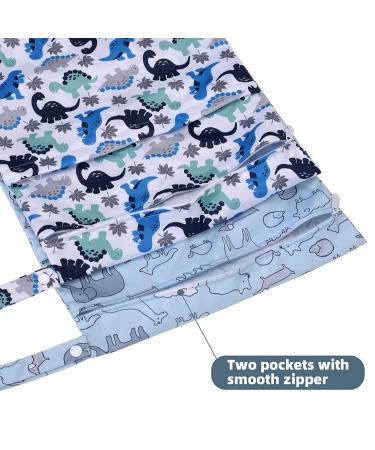 Seebel 2pcs Cloth Diaper Wet Dry Bags - Waterproof Reusable with Two Zippered Pockets - Cute Animal Dinosaur Design for Travel, Beach, Pool, Daycare - Perfect for Soiled Baby Items, Swimsuits, Yoga, Gym - Buy Online on GoSupps.com