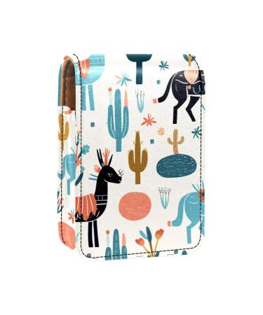 Lipstick Case Leather Lip Gloss Lipstick Organizer with Mirror Mini Lipstick Holder Bag Cactus Funny Llama B541t0sqtf