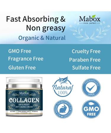 Mabox Collagen Cream - Anti Aging Face Moisturizer with Retinol, Hyaluronic Acid, Coconut Oil & Jojoba Oil - Day and Night Cream (1.7 Fl. Oz) - Buy Online on GoSupps.com