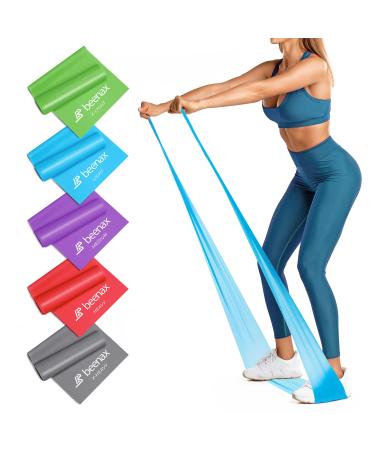 Beenax Resistance Bands - Exercise Bands to Build Muscle Flexibility Strength for Pilates Yoga Rehab Stretching Fitness Gym Physio Strength Training and Workout - Men & Women 7. Set of 5