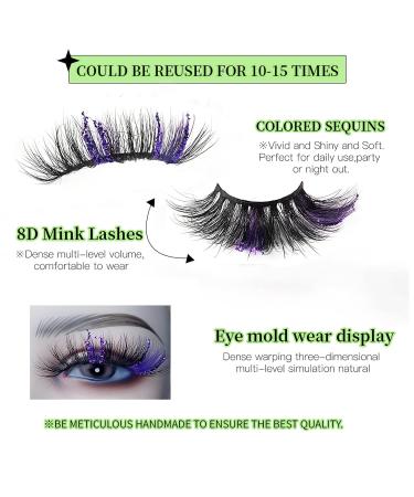 Shop 22mm 3D Fluffy Mink Glitter Lashes - Dramatic Purple Black Strip Lashes for Halloween Cosplay & Stage - Buy Online on GoSupps.com
