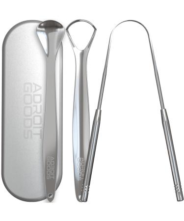 AdroitGoods tongue scraper set for oral care - 3 pieces - tongue cleaner - tongue brush - stainless steel