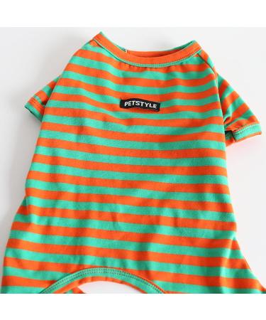 BT BEAR Colorful Striped Pajamas for Dogs | Soft Cotton One-Piece Costume for Bulldogs Puppies & Small to Medium Dogs (L Green/Orange) - Buy Online on GoSupps.com