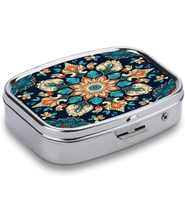 Vintage Mandala Flowers Pill Box | 2 Compartment Portable Pill Organizer - Metal Case for Pocket & Purse - Buy Online on GoSupps.com