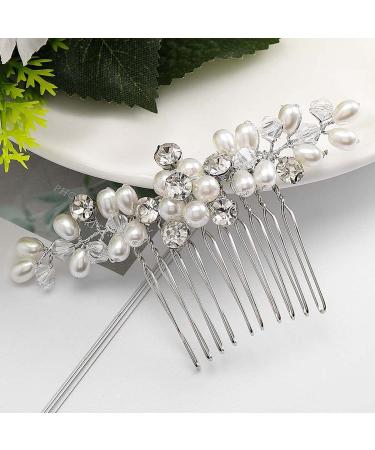 Brishow Crystal Bride Wedding Hair Comb - Pearl Bridal Hair Accessories (Silver) - Buy Online on GoSupps.com