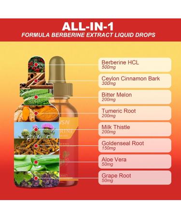 SXNWSN Berberine Drops - 10-in-1 Herbal Complex with Milk Thistle Ceylon Cinnamon & Bitter Melon | 4.2Fl Oz Liquid Supplement for Immune Heart & Digestive Support  - Buy Online on GoSupps.com