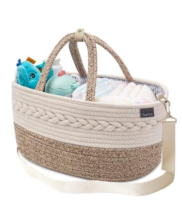 Baby Diaper Caddy Organizer,Shoulder Strap Buckle Portable Nursery Storage Basket with Changeable Compartments,100% Cotton Woven Bin (Small, Yellow)