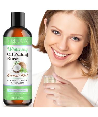 Coconut Oil Pulling for Teeth and Gums 237ML Coconut & Peppermint Mouthwash Pulling Oil for Help with Fresh Breath Teeth Whitening and Gum Health Tongue Scraper and Measuring Cup Inside The Box