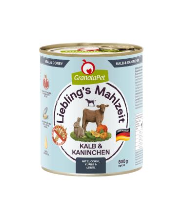 Granatapet Liebling's meal calf & rabbits wet food for dogs dog food without cereals & without sugar additives single feed 6 x 800 g calf & rabbits 800 g (6 Pack)