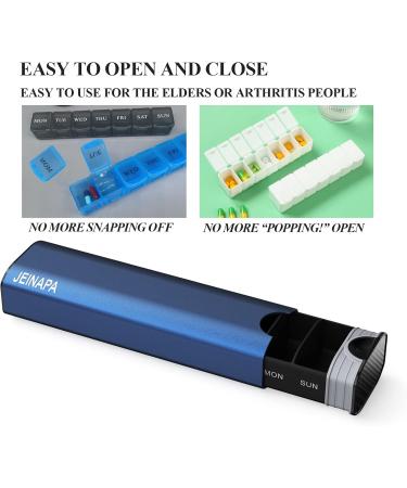 Extra Large 7-Day Pill Organizer | Aluminum Weekly Travel Pill Box | Cute Vitamin & Supplement Holder - Blue - Buy Online on GoSupps.com