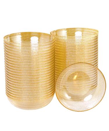 bUCLA 50 pack 12oz Gold Glitter Plastic Bowls-Disposable Crystal Plastic Bowls- Premium Heavy Duty Clear Dessert Bowls for Wedding &Parties